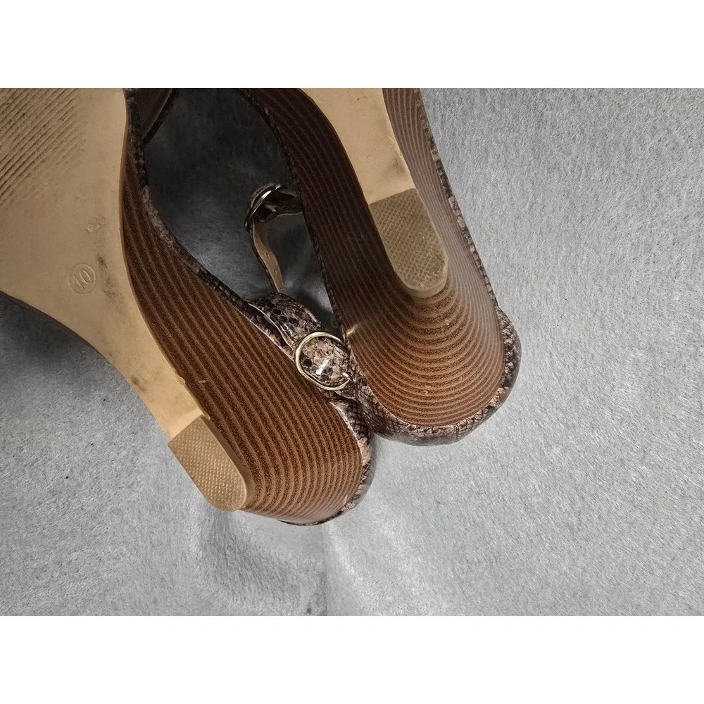 Loft Womens Snakeskin Print Wedge Heel Sandals Ankle Strap Brown Size 10